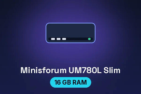 Minisforum UM780L Slim silver mini PC — illustrated product card